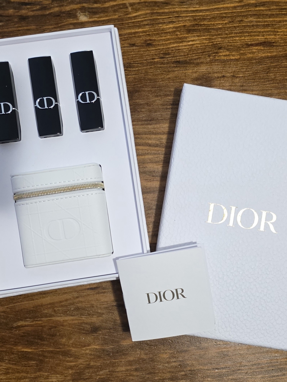 Dior Beauty VIP White Cannage Mini Vanity Case Keychain + 3 Lipsticks